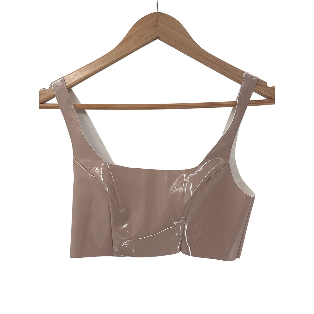 Meshki Crop Top Latex Shiny Women Size XS Tan Sleeveless